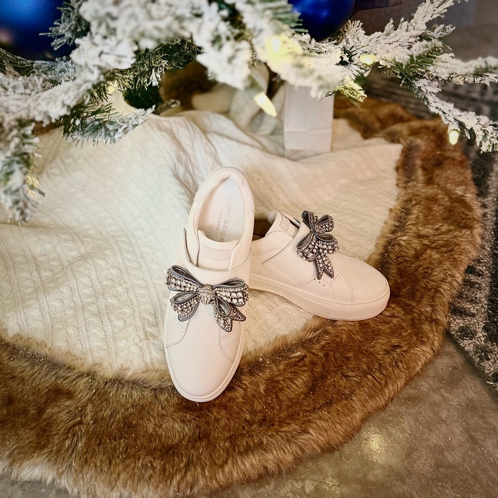 Kurt Geiger Laney Bow Sneakers (White Sneakers with Glitter Bow)